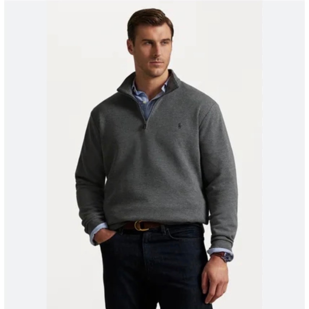 M10 Polo Ralph Lauren Mens Grey Textured Knit Quarter Zip Pullover Sweater Large